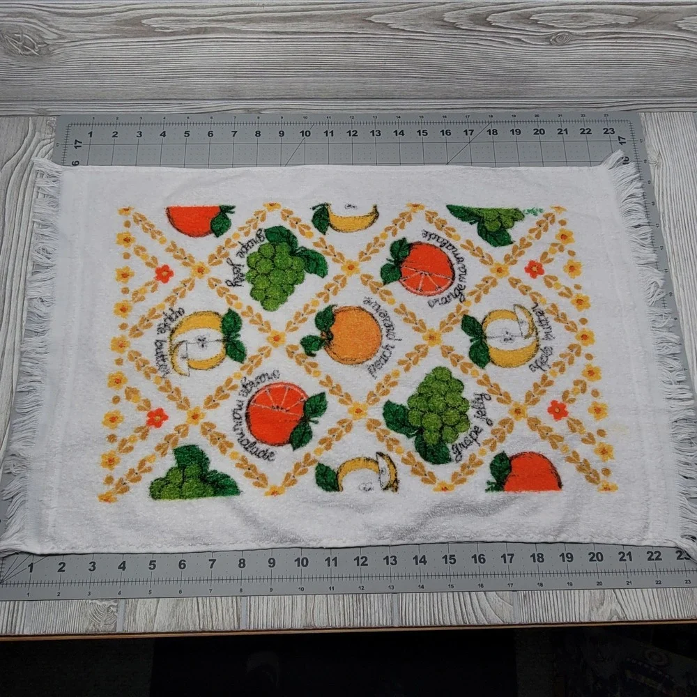Lot 2 Screen Prints Sayco Kitchen Towel Vegetable Basket Fruit Jelly Jam MCM VTG